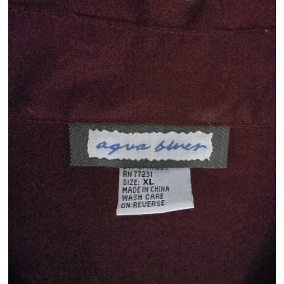 Womens Aqua Blues XL Button Down Red Shiney Shirt Blouse - Picture 3 of 6